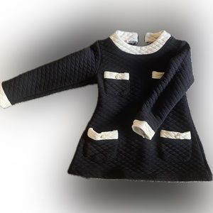 Little girls black and cream quilted dress with pearls